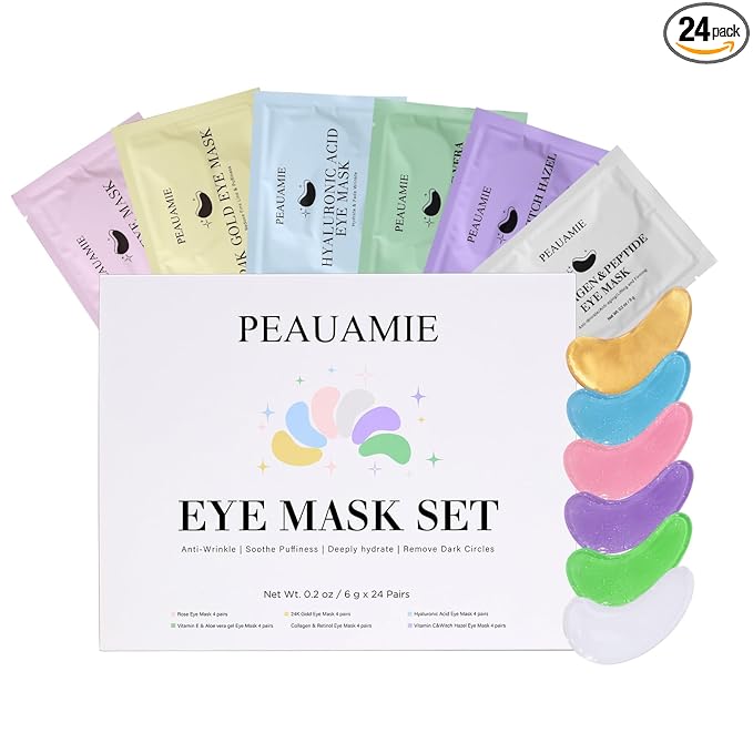 PEAUAMIE Under Eye Patches with Collagen and Hyaluronic Acid Eye Mask for Wrinkle,Dark Circles,Face Mask Skin Care Products 24 Pairs