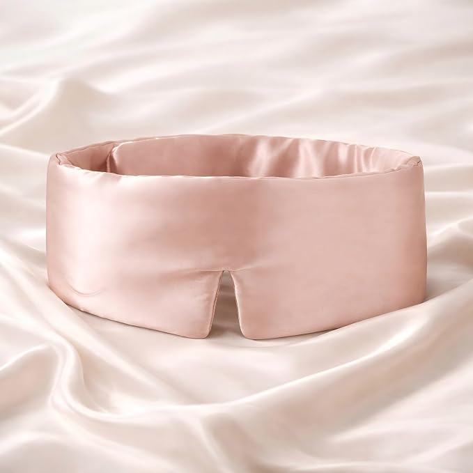 100% Pure Mulberry Silk Sleep Mask – Luxury Ultra Soft Light Blocking Eye Mask with Face-Hugging Fit & Adjustable Strap for Deep Sleep, Travel & Relaxation (Pink)