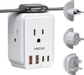 European Travel Plug Adapter for Apple Watch Charger, VINTAR International Power Adapter with 3 AC Outlets 4 USB Ports (2 USB C), Type C/G/E/F Detachable Plugs, US to Europe UK France Italy Spain