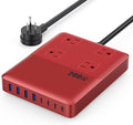 200W Charging Station,12-in-1 USB C Power Strip with Flat Plug and 5ft Extension Cord,4 AC Outlets,4 USB-A,4 USB-C Ports for iPhone 17/16/15,65W PD Fast Laptop Charger for MacBook,Home,Office (Red)