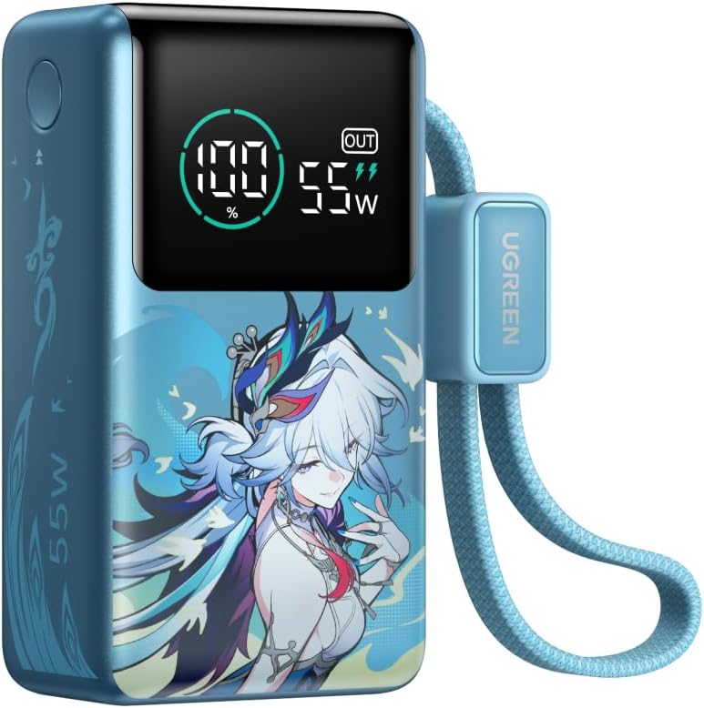 UGREEN x Honkai: Star Rail Edition 10000mAh Power Bank, 55W Portable Charger with Built-in USB-C Cable, 45W Fast Recharge, 3-Port Battery Pack for MacBook Air, iPhone 17, Steam Deck