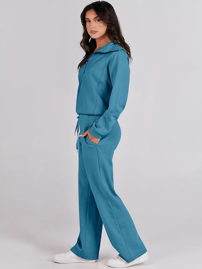 ANRABESS Women’s 2 Piece Outfits Half Zip Sweatshirt & Wide Leg Pants Airport Travel Lounge Matching Sets Sweatsuits Clothing