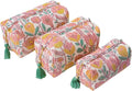 Saffron Marigold Quilted Makeup Bag Set of 3, Hand Block Printed Cotton Cosmetic Bags for Women, Waterproof Lined Travel Toiletry Bag, Coquette Floral Aesthetic, Handmade Gift, Sunspell Garden