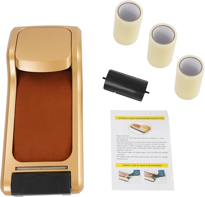 Automatic Shoe Covers Dispenser Machine,Foot-operated Shoe Film Machine with 3 Rolls Disposable Covers Non-slip Waterproof Shoe Wrapping Machine for Home, Offices, Factories,Shop,Gold