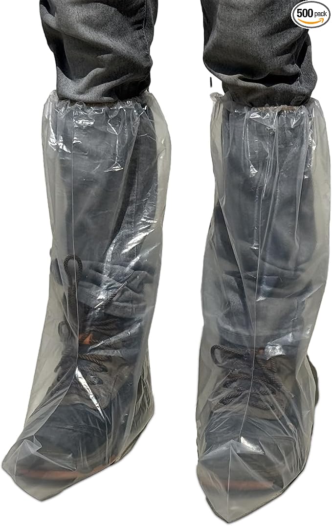 Sandbaggy Waterproof Boot/Shoe Covers - 19" Tall, 3 Mil Disposable - Transparent/Clear (500)