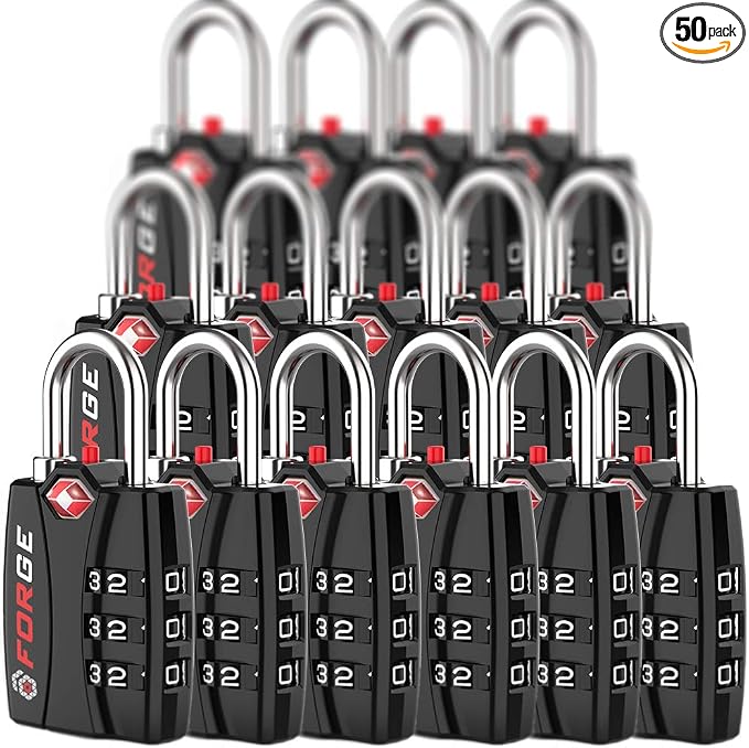 50 Locks -TSA Approved Luggage Locks, Zinc Alloy Body, Open Alert Red Indicator, Black