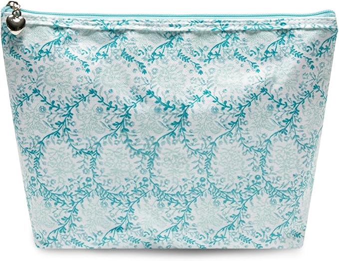Jacaranda Living Medium Cosmetic Bag – Waterproof PVC-Lined Cosmetic & Toiletry Organizer, Zipper Pouch for Skincare, Makeup & Accessories, Aqua Trellis