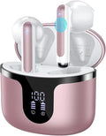 Wireless Earbuds, Bluetooth 5.4 Headphones HiFi Stereo with 4 HD Mic, 50H Playtime Bluetooth Earbuds with Dual LED Display, IPX7 Waterproof Wireless Earphones, Touch Control Ear Buds,USB-C, Rosa Gold