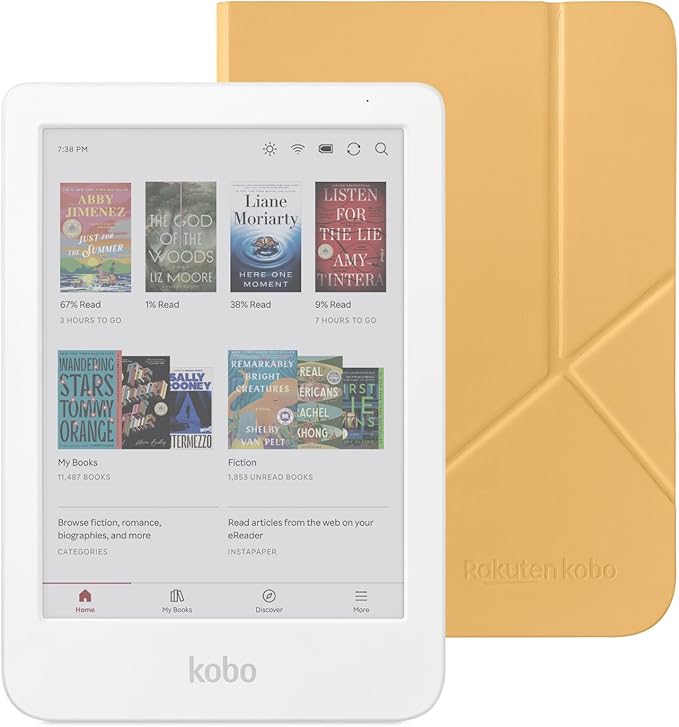 Kobo Clara Colour eReader (White) with Case Bundle (Butter Yellow SleepCover, Case Bundle)