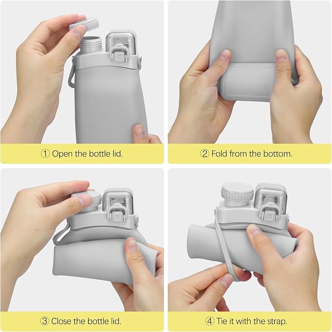 Collapsible Silicone Water Bottle || 600 ML Folding Water Bottle With Straw And Hook || Portable Water Bottle For Hiking, Camping, Sports, Road Trips, Outdoor (Pack Of 1) (Water Bottle)