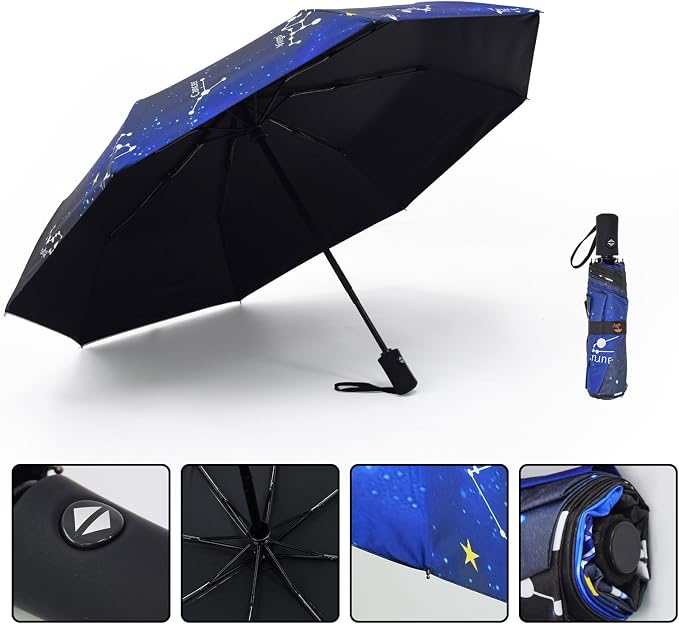 SY COMPACT Travel Umbrella - Windproof Automatic Compact Umbrella for Rain, Lightest 8-Rib, Small, Strong & Portable, Durable Grip, Fits Backpack & Car, Factory Direct (UV Available)
