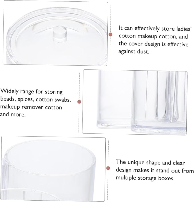 GLEAVI Box Transparent Cotton Swab Box Multi Compartment Makeup Organizer for Home Hotel Dustproof Storage Container for Cotton Balls Makeup Remover Pads and More