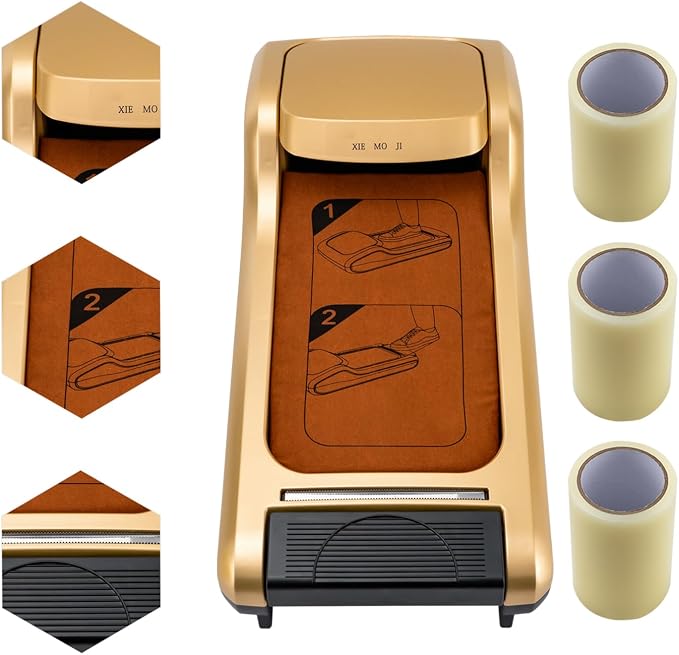 Gold Shoe Film Machine, Automatic Shoe Cover Dispenser with 3 Rolls of Shoe Film – Manual Foot-Operated, Waterproof Anti-dust Easy To Use ABS Stainless Steel for Home, Hotel, Hospital, Laboratory