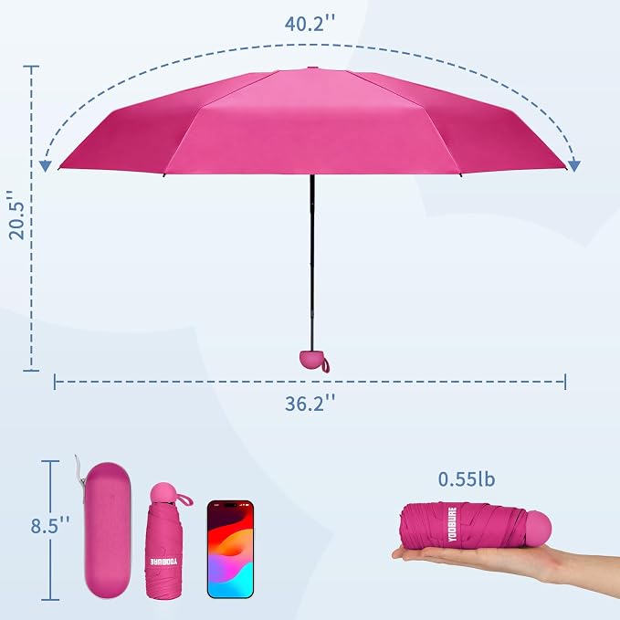 Yoobure Travel Umbrella Portable Compact Umbrellas, Pocket Mini for Purse, Umbrellas for UV Sun & Rain Small for Backpack, Umbrella with Case Folding for Kids Women