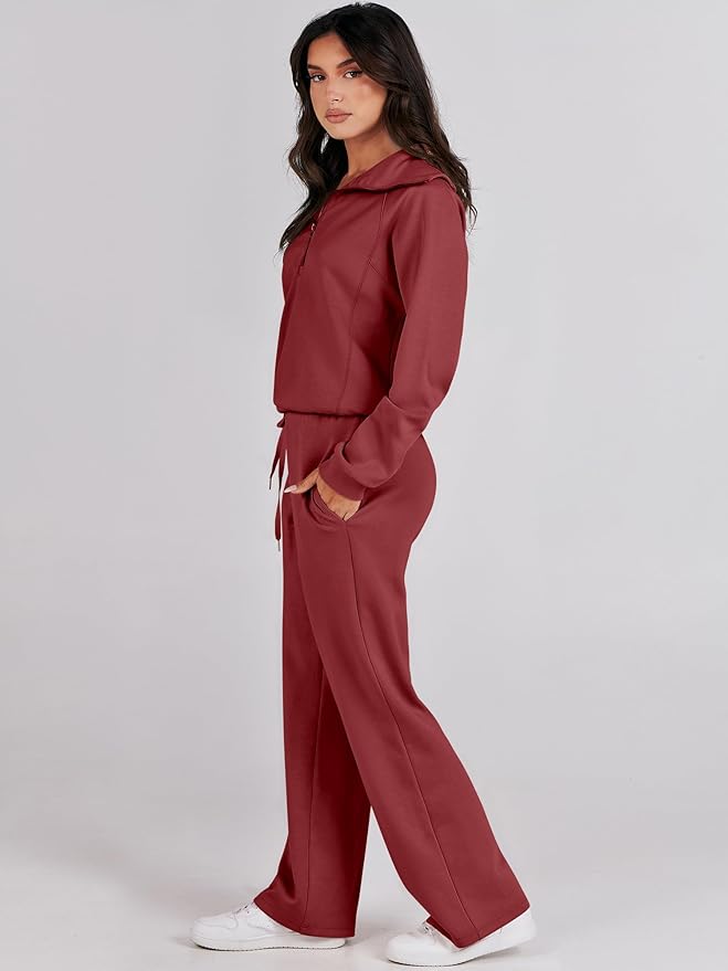 ANRABESS Women’s 2 Piece Outfits Half Zip Sweatshirt & Wide Leg Pants Airport Travel Lounge Matching Sets Sweatsuits Clothing