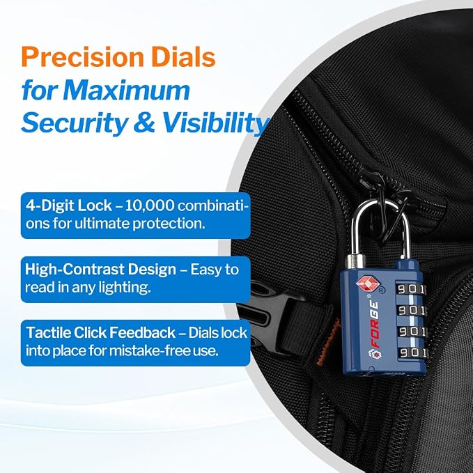 Forge Dual-Opening: Key or Combination Lock, TSA Approved Lock for Luggage, Pelican case, Travel, Gym, School, Luggage Combination Lock, Travel Bag Lock (4 Colors 4 Pk Rose)