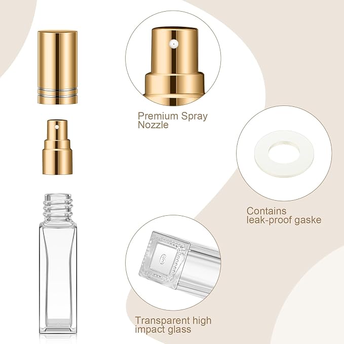 Domensi 60 Pcs 10/15/20/30 ml Perfume Travel Refillable Glass Bottles Spray Bottle Perfume Atomizer for Cologne Dispenser Leak-proof Fragrance Bottles Atomizer Pump Kit (20 ml,Gold)