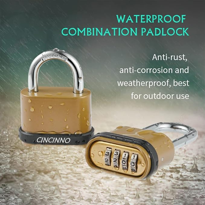 CINCINNO 4 Digit Combination Lock, Outdoor Combination Padlock with Hardened Steel Shackle,Locks with Code for Sheds, Fence, Storage Unit and Gate