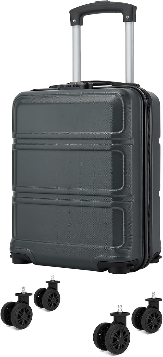 Kono 15'' Underseat Carry On Luggage Airline Approved, Anti-Scratch PC+ABS Hardshell Carry on Suitcase with Smooth Spinner Wheel, Lightweight Overnight Carry on for Short Travel, Grey