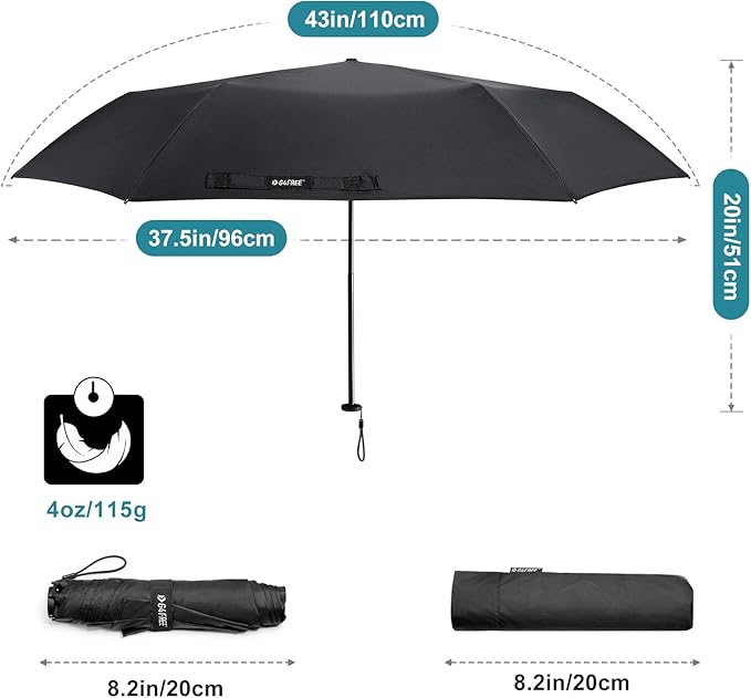 G4Free 43in Mini Travel Umbrella Ultralight Carbon Fiber UPF 50+ Umbrella | UV Protection, Sun Block, For Sun, Super Slim, Small Size, Weighs Only 4 oz, Compact Design, For Travel, For Purse, Women Use