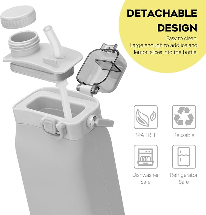 Collapsible Silicone Water Bottle || 600 ML Folding Water Bottle With Straw And Hook || Portable Water Bottle For Hiking, Camping, Sports, Road Trips, Outdoor (Pack Of 1) (Green)