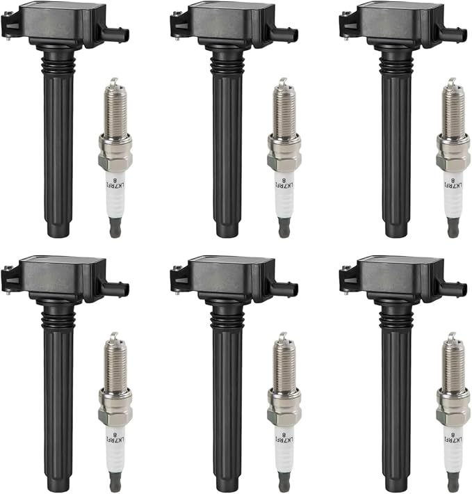 6PCS UF648 Ignition Coils + 6PCS 97390 Iridium Spark Plugs Ignition Coils Pack Fits for 2011-2017 200, 2011-2016 Town & Country, 2013-2018 1500 3.2L 3.6L, Coil Pack Set Aftermarket Parts