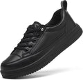 Treesky Black Slip On Non Slip Work Shoes for Women, Faux Leather Sneakers | Slip resistant soles, water resistant faux leather, wipe clean, EVA cushioning, no-tie slip-on, for kitchen & food service