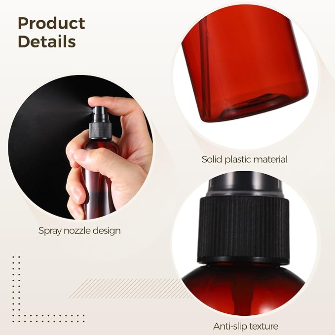 OMISTAR 48 Pcs 4 oz Plastic Spray Bottles - 120 ML Travel Size, Fine Mist Sprayers, Ideal for Perfumes, Cosmetics, Cleaning Solutions, and More, BlackAmber