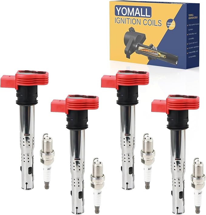 4PCS UF529 Ignition Coils + 4PCS Iridium Spark Plugs Ignition Coils Pack Fits for 2005-2010 A4 Quattro, 2005-2018 A6 Quattro, 2007-2015 Touareg 3.0L 4.2L, Coil Pack Set Aftermarket Parts