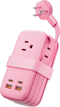 NTONPOWER GAN Ultra 65W Pink Fast Charging Station, Travel Power Strip with 3 Outlets 4 USB (2 USB C), Pink Extension Cord 4Ft, Kawaii Cute Accessories Compatible with MacBook, iPhone
