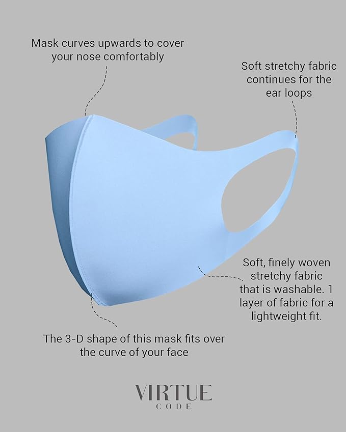 Virtue Code Second Skin Cloth Face Mask Pack. 4 Buttery Soft Masks Washable Fabric