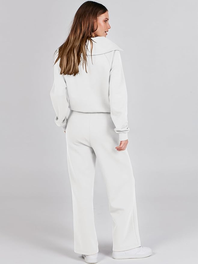 ANRABESS Women’s 2 Piece Outfits Half Zip Sweatshirt & Wide Leg Pants Airport Travel Lounge Matching Sets Sweatsuits Clothing