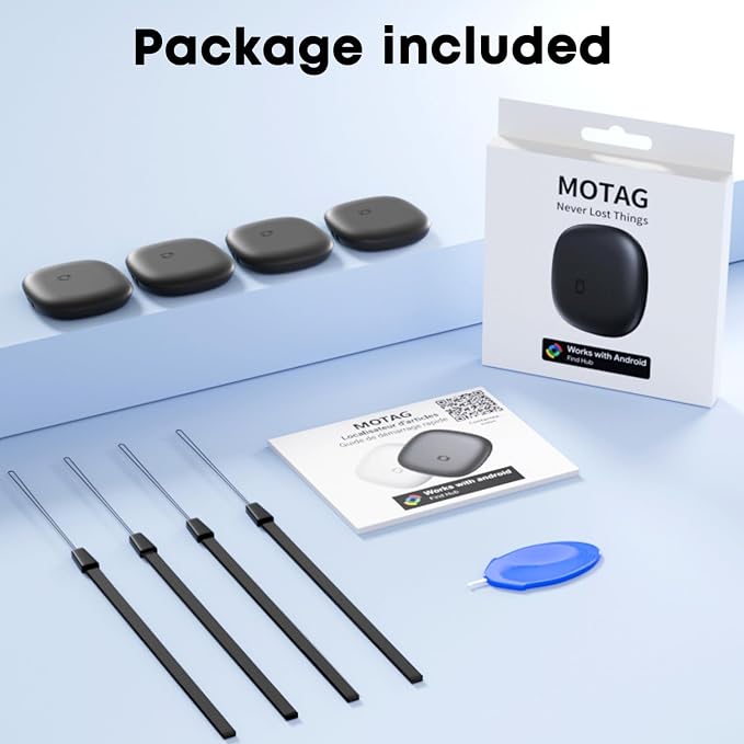Air Tracker Tags-4 Pack for Android, Bluetooth Luggage Tracker Anti Lost Keys Finder/Item Locator with Holder Case Work with Google's Find Hub for Key, Backpack, Luggage, Wallet, Precise Position