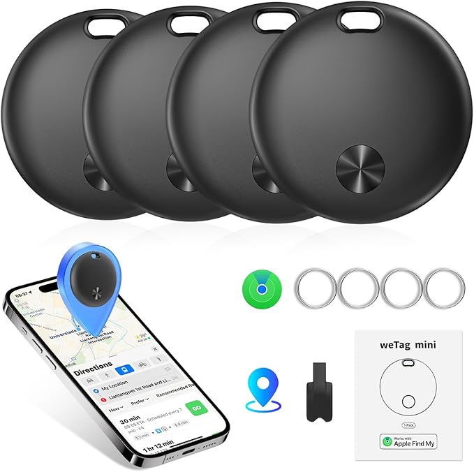 Tracker Tags- 4 Pack, Bluetooth Trackers Works with Apple Find My APP (iOS Only), 92 dB Sound, Replaceable Battery, Smart Tracking Tag Keys Finder and Item Locator for Keys, Bags, Luggage, Wallet, etc