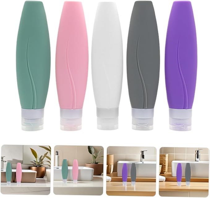150ml Silicone Travel Bottles Set of 5 Leak Proof Mini Containers for Toiletries Squeezable Travel Accessories for Shampoo and Conditioner