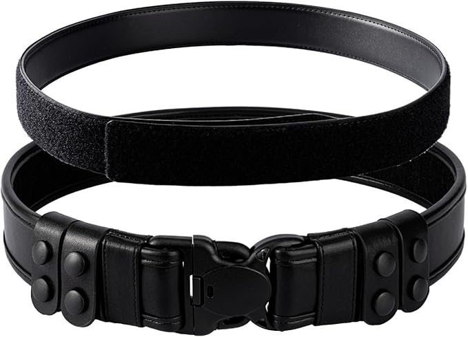 TACNEX 2" Duty Belt w/Hook Lining 4 Keepers 1.5" Reversible Inner Belt for Police Law Enforcement Security Plain Black