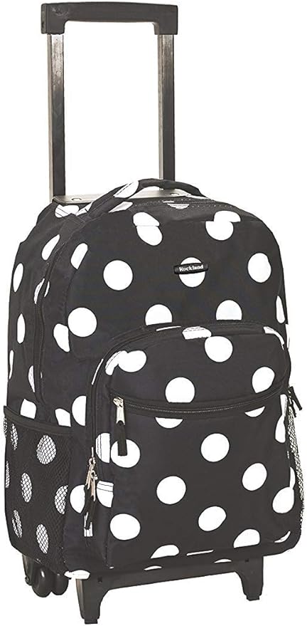 Rockland Double Handle 17" Rolling Backpack, Black Dot