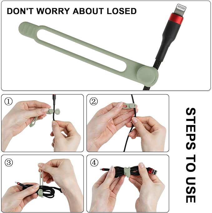 16Pcs Silicone Cable Straps Wire Organizer for Bundling Earphone, Phone Charger, Computer Cords, Reusable Cable Ties Cord Organizer in Home,Office,Kitchen,School(Green)