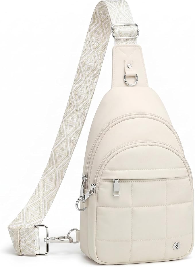 Anti Theft Sling Bag for Men & Women, Lightweight Puffer RFID Crossbody Bag for Travel, Commuting & City Walking, Hands-Free Everyday Essentials Bag White