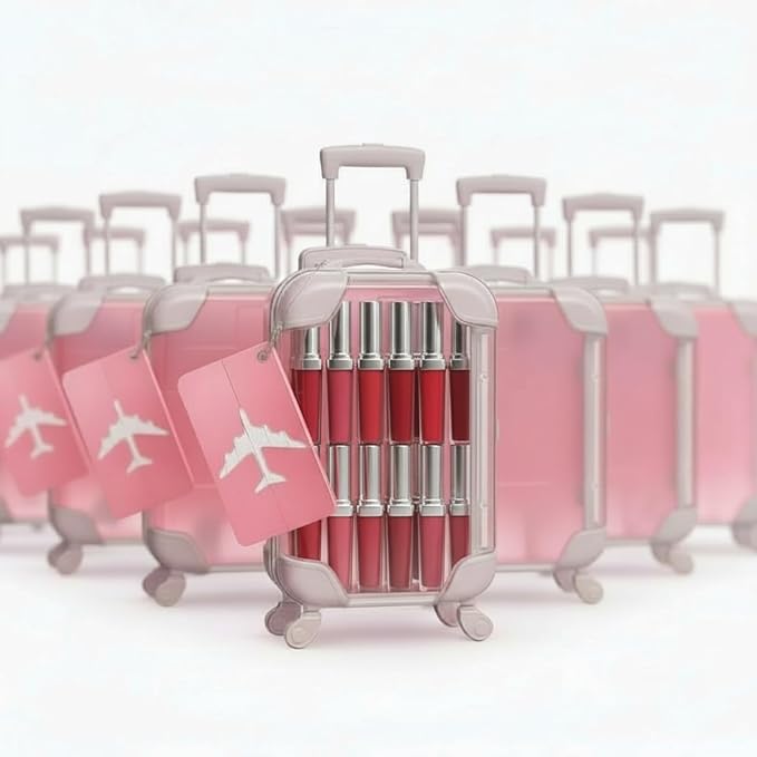 Teecyhooo 12 Pcs Mini Suitcase Party Favor Boxes and 12 Pcs Metal Luggage Tags with Card, Clear Mini Luggage Gift Boxes for Girls Wedding Travel Birthdays Bachelorette (6.69 x 3.74 x 1.97 Inch,Pink)