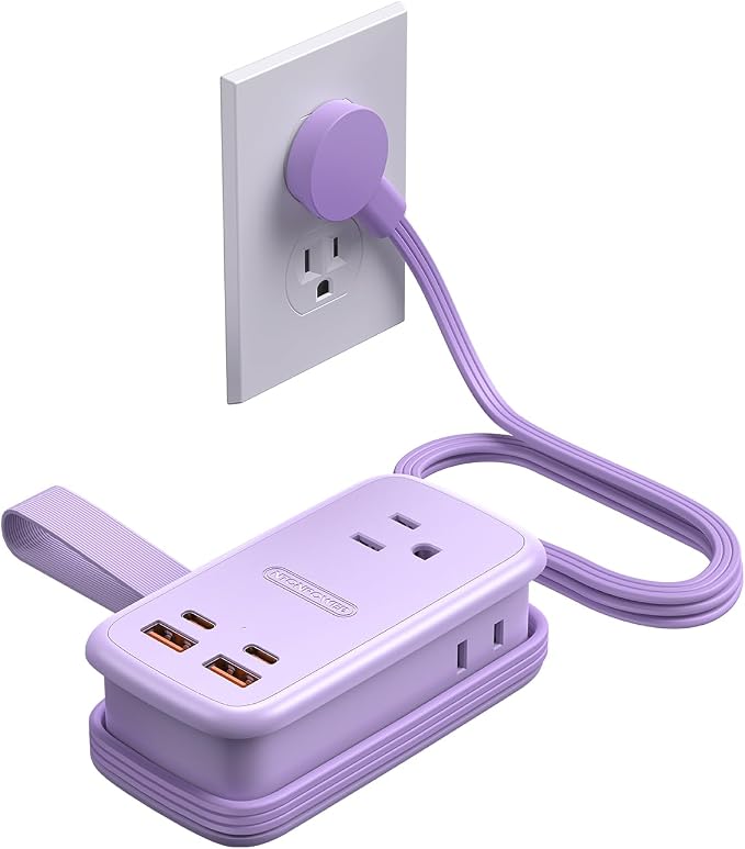 NTONPOWER GAN Ultra 65W USB Fast Charging Station, 7 in 1 Travel Power Strip with 3 Outlets 4 USB (2 USB C), Extension Cord 4ft, Cruise Essentials Compatible with MacBook, iPhone,Purple