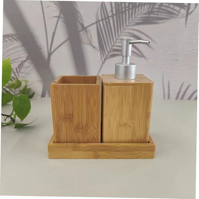 Holibanna Rustic Bathroom Kit Travel Toiletries Set Toothbrush Holder Shampoo Dispenser Shower Soap Dispenser Bamboo Decor for Room Accessories