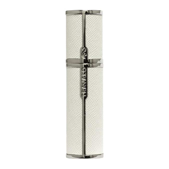 Travalo Milano Perfume Atomizer - Leak-Proof and TSA Approved for Air Travel - Reusable, Airtight, Easy Fill Mini Pump Sprayer - Lightweight, Vegan Leather with Polished Metal Outer Shell - White