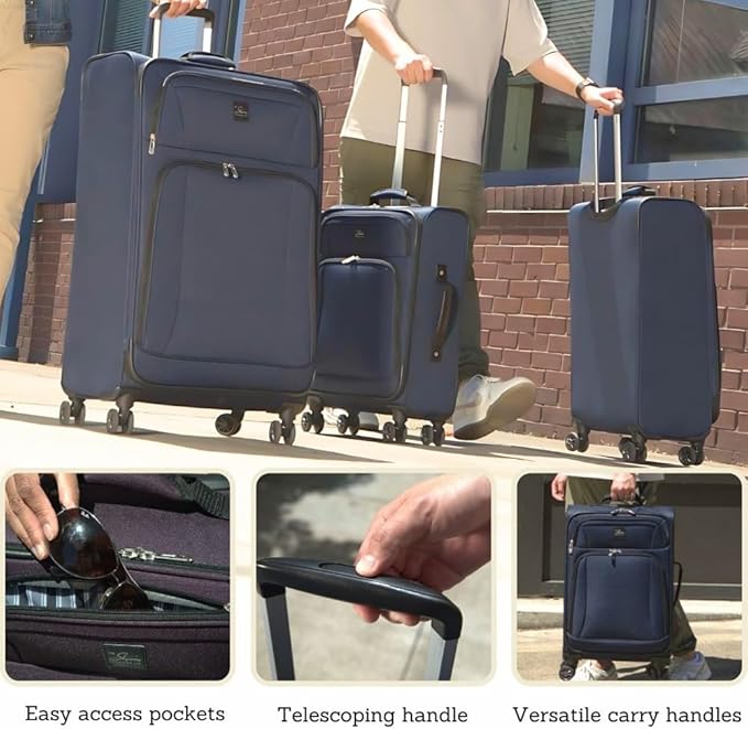 Skyway Epic Softside Medium Checked Luggage - Lightweight Suitcase with Wheels | TSA Approved Travel Bag | Spinner Suitcase | Large Luggage Set with Telescoping Handle, 24 inch, Surf Blue