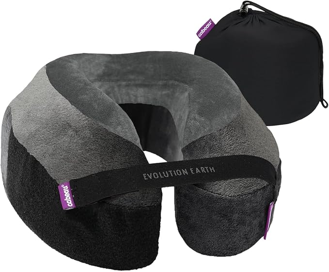 Softest Neck Pillow Ever for Travel – Evolution Earth Deluxe – 360° Head, Neck and Chin Support for Sleeping – Sustainable Memory Foam - Removable, Washable Cover with Compact Carrying Case (Wind)