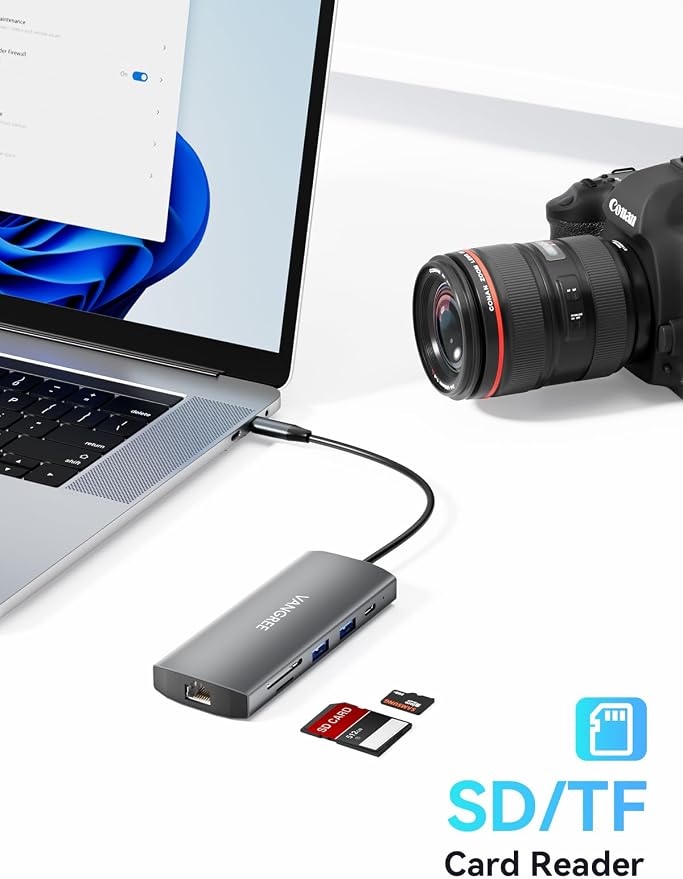 USB C Hub with Dual 4K@60Hz Displayports, 2 USB-A & 2 USBC 3.2 10Gbps Ports, 1Gbps Ethernet, 100W PD, SD/TF, USB C Splitter Docking Station for MacBook Pro/Air, iMac, iPad Pro, XPS, Thinkpad, Surface
