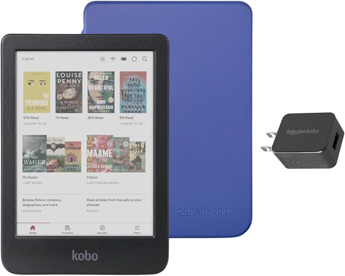 Kobo Clara Colour eReader with Case Bundle (Cobalt Blue Basic SleepCover, Case + AC Bundle)