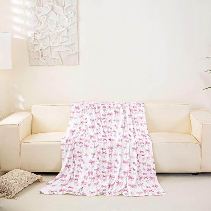 Pink Bow Sofa Slipcover Dreamy Princess Style Bowknot Non Slip Fuzzy Pet Couch Covers for Sofa,Cute Bowknot Kawaii Bow Tie Sofa Cover Furniture Protector Couch,91"x150" Pink Decor For Bedroom