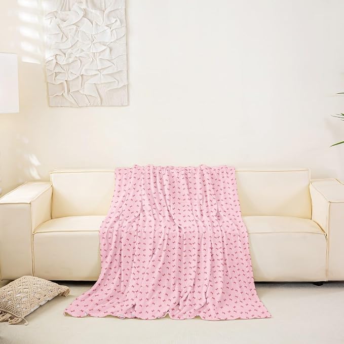 Girls Bow Couch Cushion Covers for Large Dogs Pink Buffalo Plaid Couch Covers Cute Ribbon Bowknot Sofa Cover,Kawaii Grid Lattice Bow Tie Cushion Sofa Furniture Protector for Pets,91" x 150"