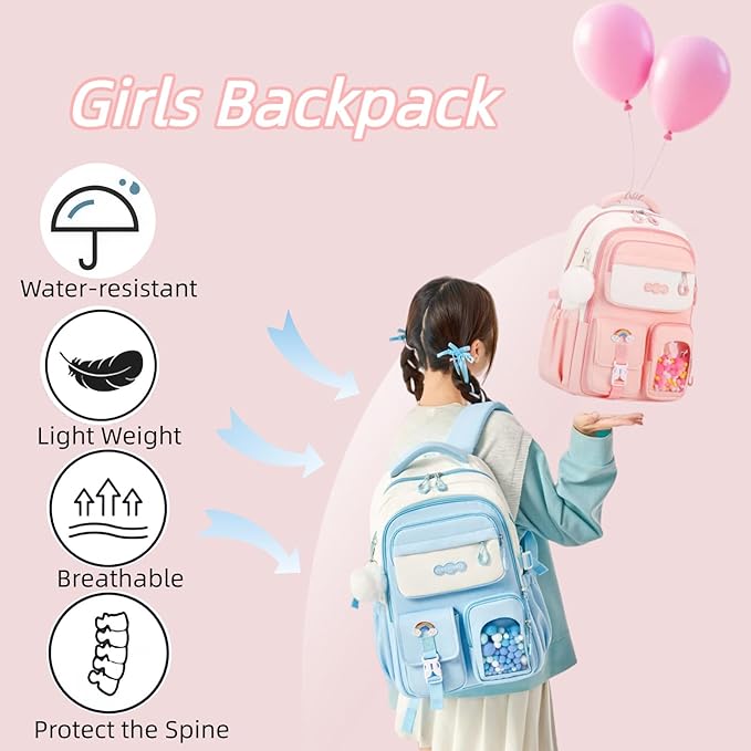 VIDOSCLA Vivid Girls' School Backpack Kids Elementary Schoolbag Primary Backpack with Multi-Pocket Design